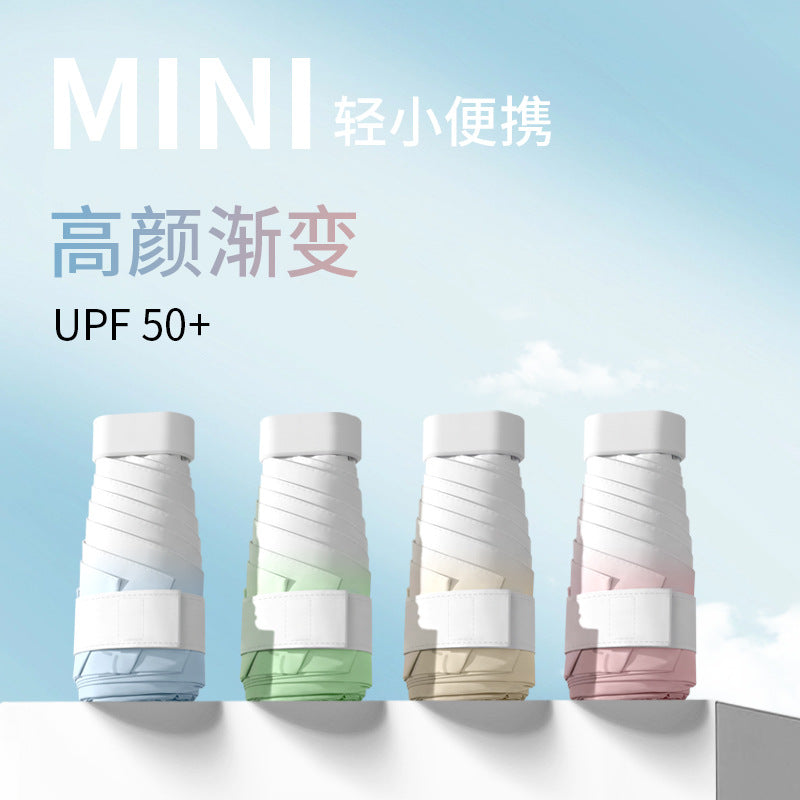 Ultra-Light 6-Fold Mini Sun Umbrella UV Protection Rain or Shine Black Glue Sunshade
