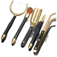 Brass Tea Ceremony Utensil Set with Wooden Handles - 6-Piece Kung Fu Tea Accessories