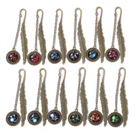 Creative Luminous Zodiac Feather Bookmark with Pendant, Retro European Style Metal Bookmark for Students