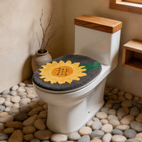 Cartoon Flocked Bathroom Mat Set, Non-Slip Toilet Lid Cover and Rug for Autumn/Winter