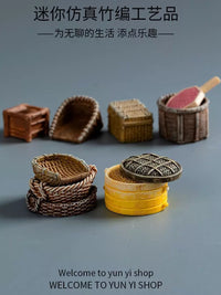 Miniature Bamboo Woven Basket for Micro Landscape DIY Decor