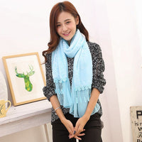 Women's Korean Style Solid Color Double-Layer Plush Scarf for Winter