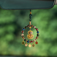 Tibetan Thangka Style Censer Ash Glaze Car Ornament with Wealth God Design
