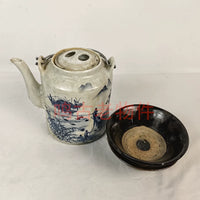 Vintage Folk Art Teapot and Ceramic Bowl Set - 1960s Retro Decorative Ornaments