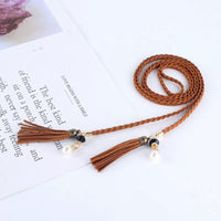 Women's Fashion Braided Tassel Waist Chain with Rhinestones for Dresses and Sweaters