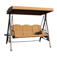 Outdoor 3-Person Iron Art Swing Chair with Reclining Function for Patio Garden Balcony