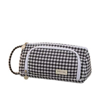 Large Capacity Canvas Pencil Case with Window, Portable Grid Pattern, Multi-functional Stationery Pouch for Students