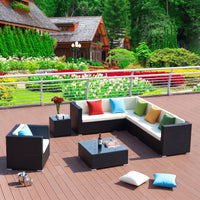 Outdoor Rattan Sectional Sofa Set with Coffee Table for Patio Balcony Hotel Office