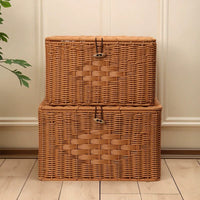 Woven Rattan Large Capacity Storage Box with Lid for Home Organization