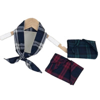 Japanese Style Plaid Color Block Scarf Small Necktie Retro Shawl Headscarf for Women