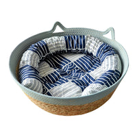 Handwoven Rattan Cat Bed with Scratch Pad and Cooling Mat, All-Season Pet Nest for Cats and Small Dogs