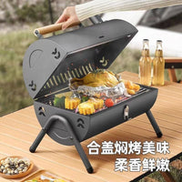 Portable Outdoor Charcoal Grill with Dual-Sided Cooking and Chimney Smoker Function