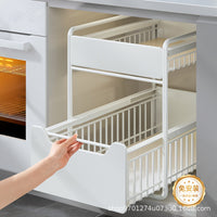 Kitchen Sink Storage Rack, Stainless Steel Double-Layer Spice and Pot Organizer, Cabinet Pull-Out Tiered Shelf