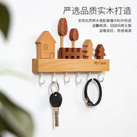 Nordic Solid Wood Wall-Mounted Key Holder with Storage Shelf, No-Drill Entryway Organizer