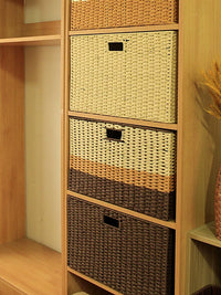 Large Woven Storage Basket with Liner, Imitation Rattan Organizer for Clothes and Sundries