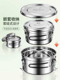 Outdoor Camping 304 Stainless Steel Food Storage Container Set with Folding Handles, Airtight, Heatable, Refrigerable