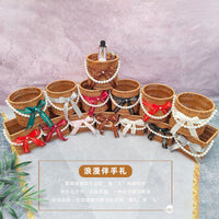 Beaded Imitation Rattan Woven Storage Basket Round Square Home Bedroom Organizer Box Sundries Storage