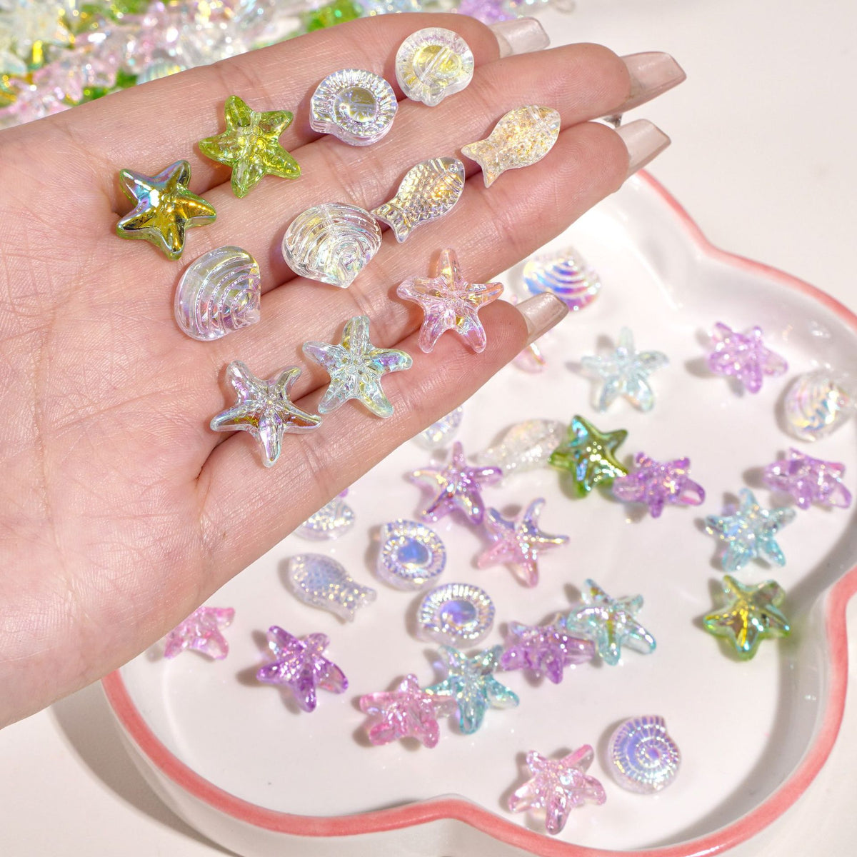 Glass Plated AB Starfish Shell Fish Loose Beads for DIY Jewelry Making