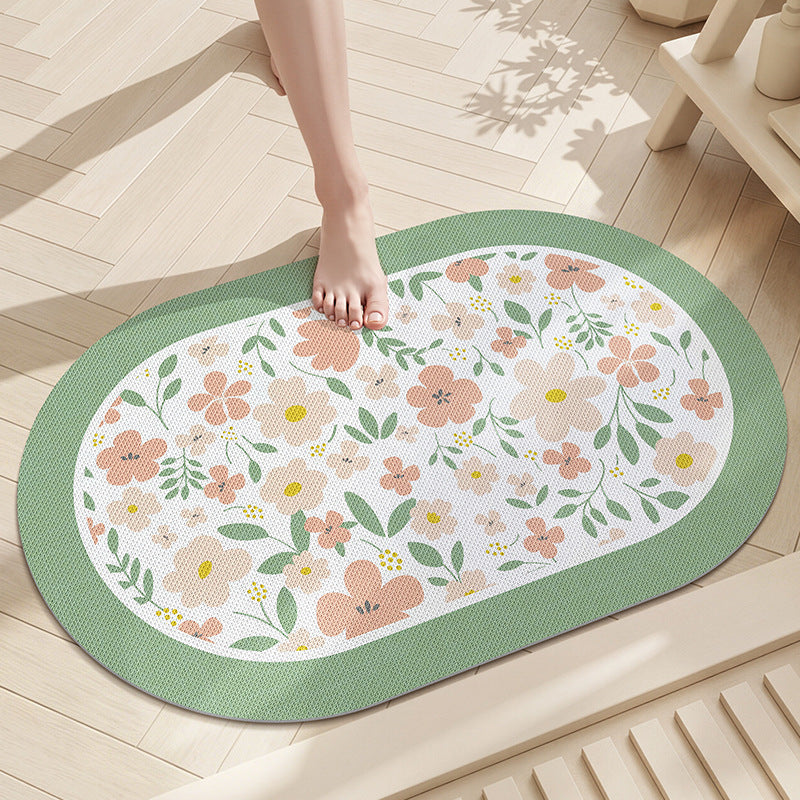 Diatomaceous Earth Floral Bath Mat, Non-Slip Absorbent Quick Dry Doormat for Bathroom Entryway