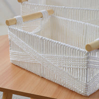 Japanese Style Paper Rope Storage Basket with Handles for Snacks, Books, and Sundries, Desktop Organizer
