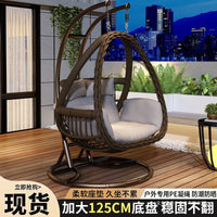 Outdoor Wicker Swing Chair with Stand, Rattan Hanging Basket Chair for Patio Balcony Yard, Double/Single Seater Hammock Rocking Chair