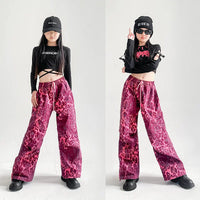 Girls' Leopard Print Cargo Pants Set for Street Dance & Performance
