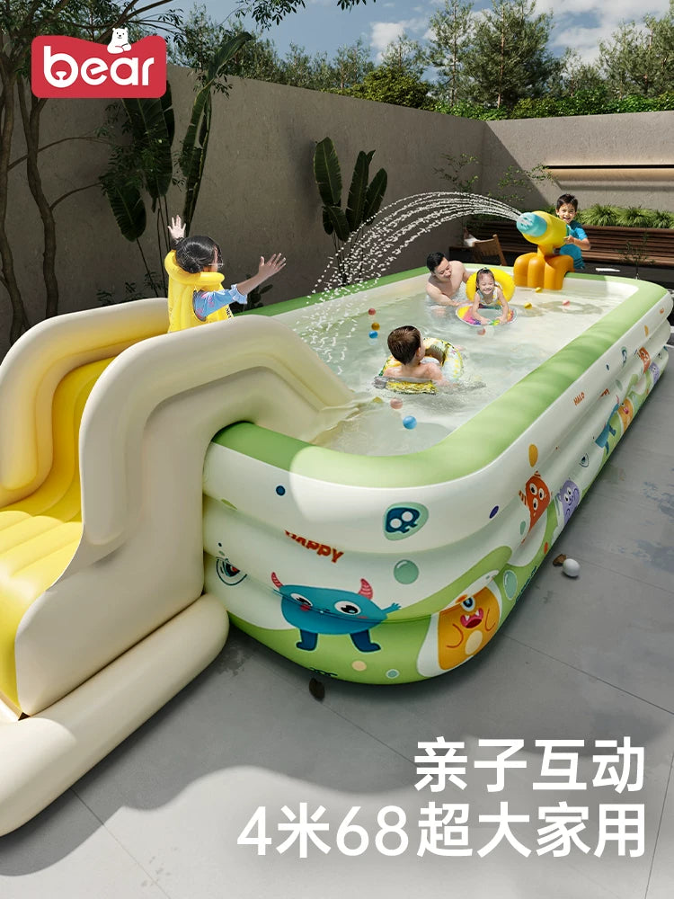 Inflatable Swimming Pool with Slide for Kids, Babies, and Family Outdoor Water Play