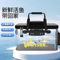 Portable Fishing Bucket with Aerator Pump and Side Pocket for Live Fish