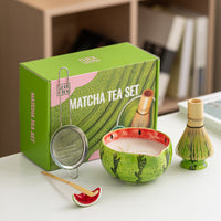 Hand-Painted Watermelon Matcha Bowl Set with Whisk Stand