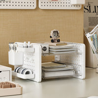 Desktop Pegboard Storage Box with 3-Tier Organizer for Stationery & Cosmetics
