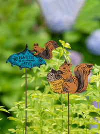 Creative Cartoon Squirrel Hedgehog Iron Art Plant Pot Decor Garden Stakes