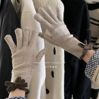 Korean Style Bowknot Wool Blend Fingerless Gloves for Winter