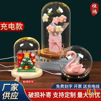 Rechargeable Lighted Glass Display Dome with Wooden Base for Figurines and Collectibles