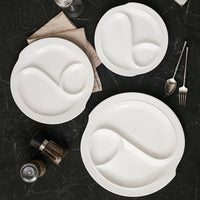 Ceramic Divided Dinner Plate, Swirl Design, 3-Compartment, for Restaurant, Hotel, or Home Use
