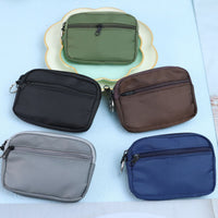 Waterproof Nylon Mini Coin Purse with Keychain Hook, Portable Two-Layer ID Card Holder & Wallet