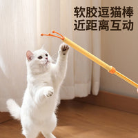 Retractable Cat Teaser Wand with Plush Toy and Back Scratcher Function for Interactive Play