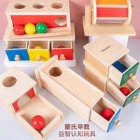 Montessori Wooden Coin Box, Ball Drop, and Fabric Drum Set for Toddlers 0-3 Years