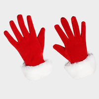 Christmas Velvet Short Gloves with Faux Fur Cuff for Parties and Performances