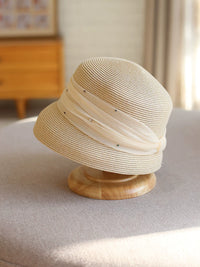 Summer Organza Bucket Hat with Rhinestone Trim, Sun Protection Beach Hat