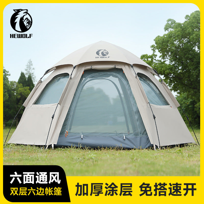 Automatic Pop-Up Hexagonal Camping Tent with Rain Protection and Mosquito Netting