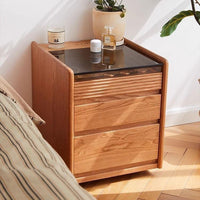 Cherry Wood Smart Nightstand with Wireless Charging, Solid Wood Bedside Table with Storage for Small Spaces