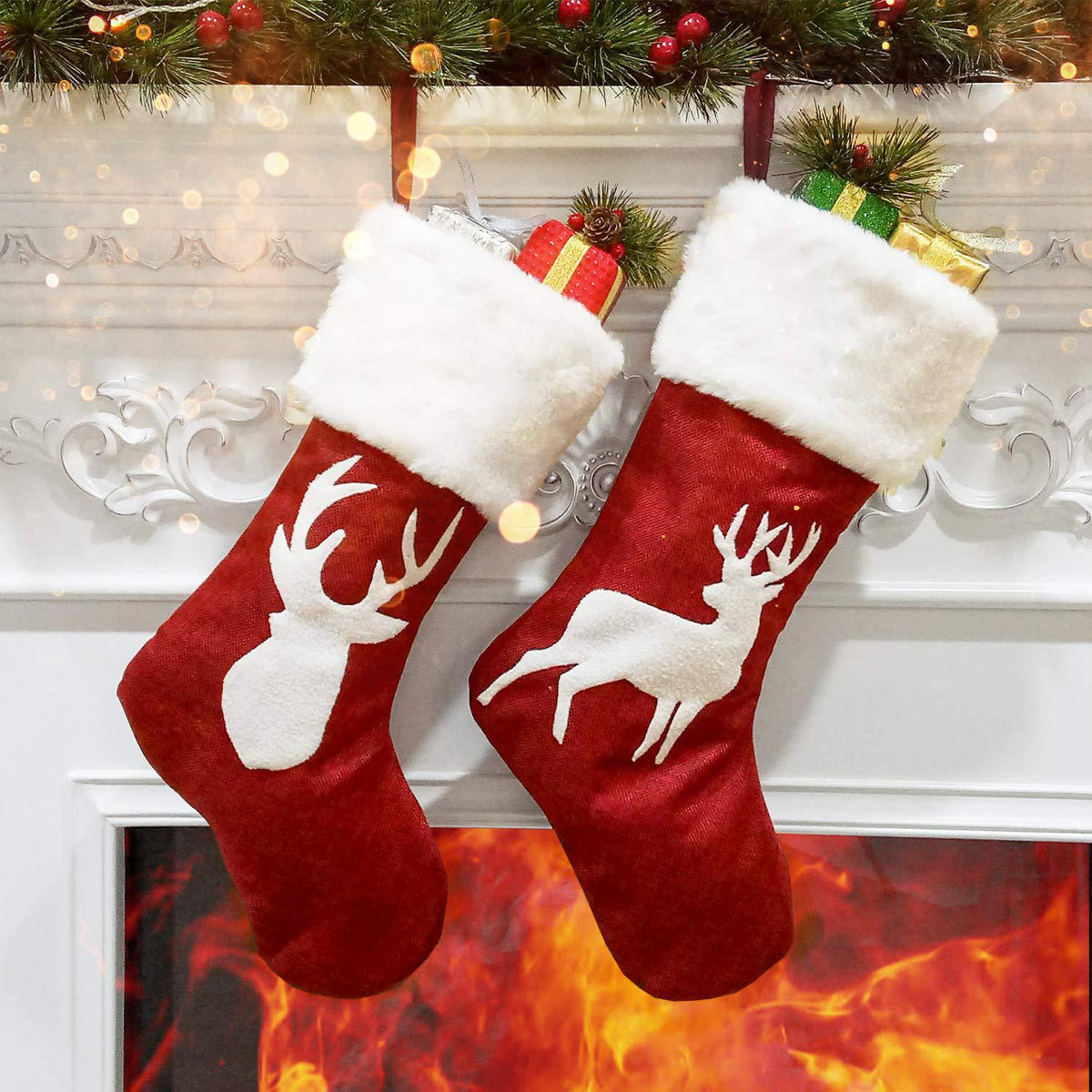 Christmas Stocking Decor Gift Bag Large Deer Pattern