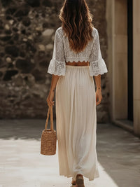 Women's Elegant Lace Patchwork Beach Skirt Set