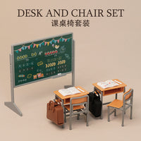 1:12 Dollhouse Miniature School Classroom Desk Blackboard Backpack Set