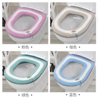 Knitted Toilet Seat Cover with Handle, Thickened Warm O-Type Washable Toilet Cushion
