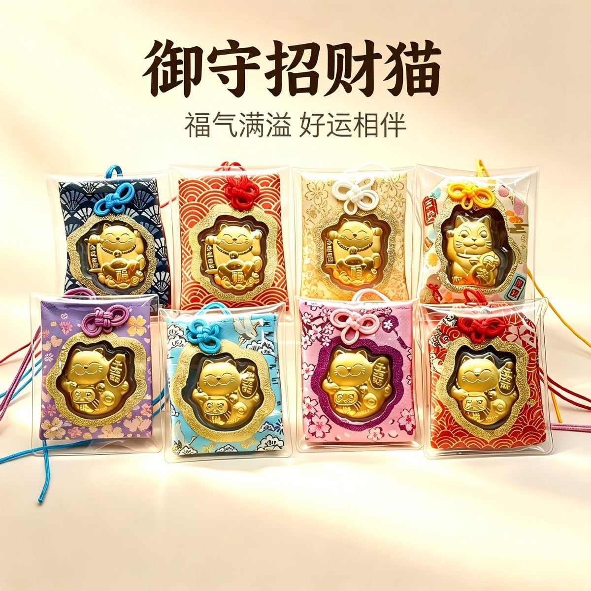 Lucky Cat Amulet Charm for Health, Success, and Good Fortune - Car & Bag Hanging Ornament
