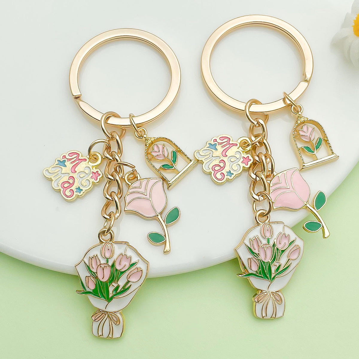 Mother's Day Carnation Flower Keychain Pendant for Bags