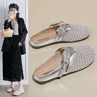 Women's French Style Mesh Mules Summer Outdoor Sandals with Soft Sole