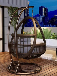 Outdoor Wicker Hanging Basket Chair with Stand, Double/Single Swing Chair for Patio, Garden, Balcony, Indoor/Outdoor Use