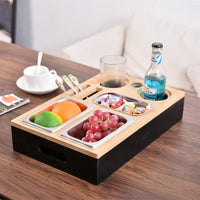 Wooden Sofa Armrest Snack Tray with Storage Box for Living Room